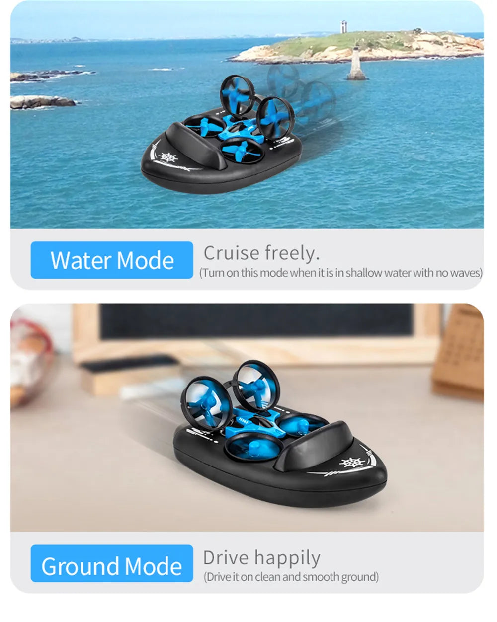 JJRC H36F 3-in-1 RC Drone Air, Boat & Land Mode – Kids Quadcopter Toy