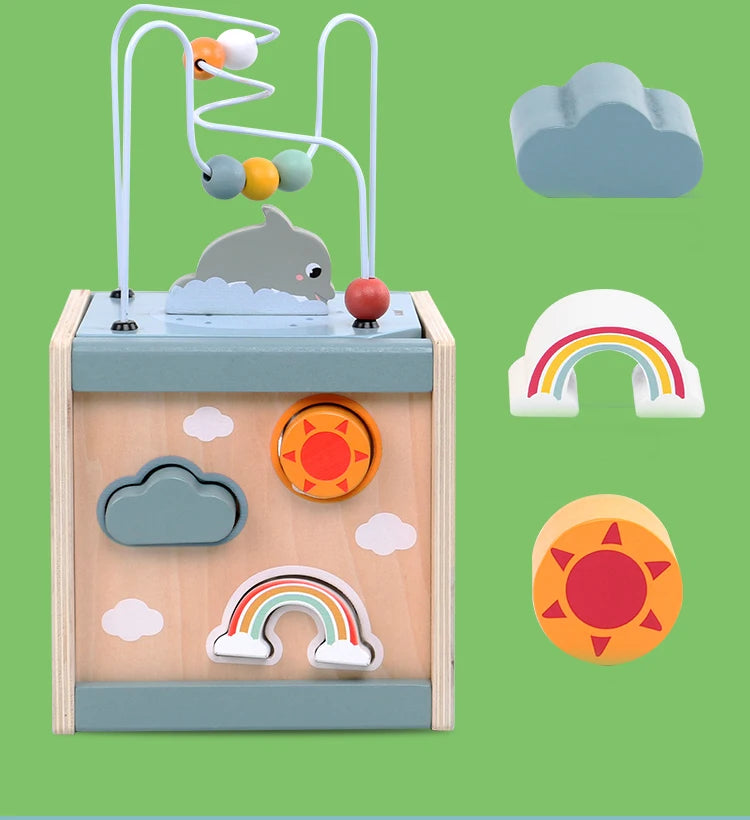 5-in-1 Montessori Wooden Activity Cube – Baby Learning & Educational Toy