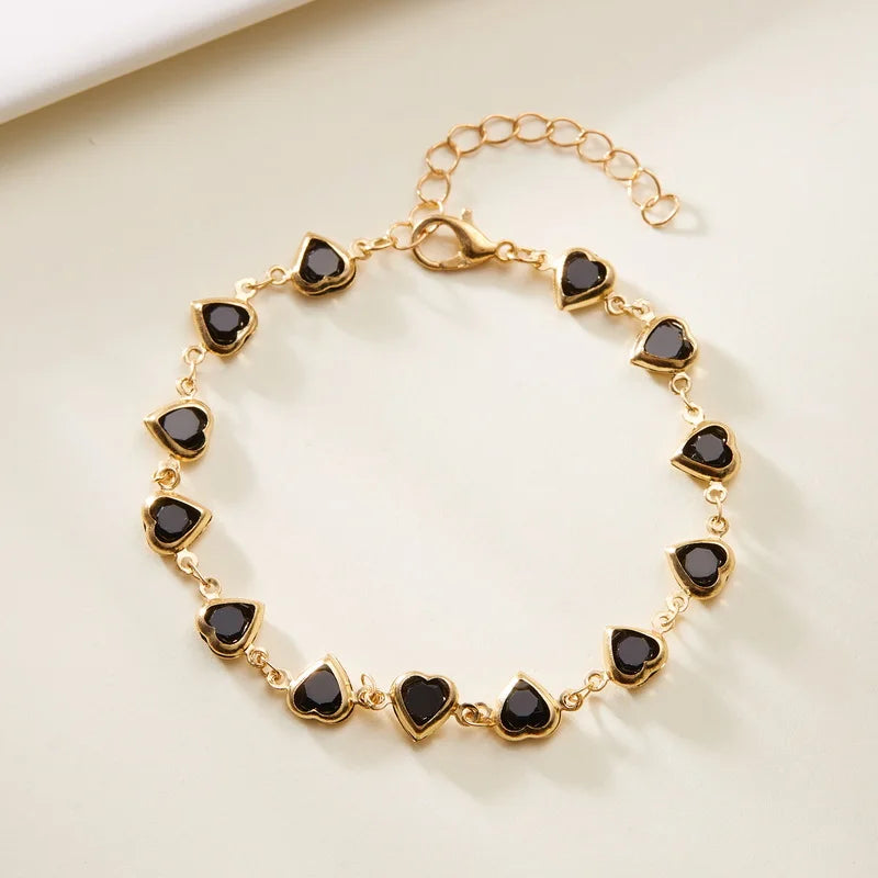 Elegant Zircon Heart Bracelet for Women – Adjustable Metal Chain