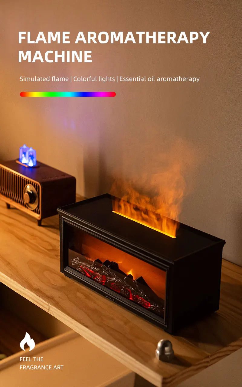 7-Color Flame Essential Oil Diffuser – Mini Fireplace Humidifier & Aromatherapy Lamp