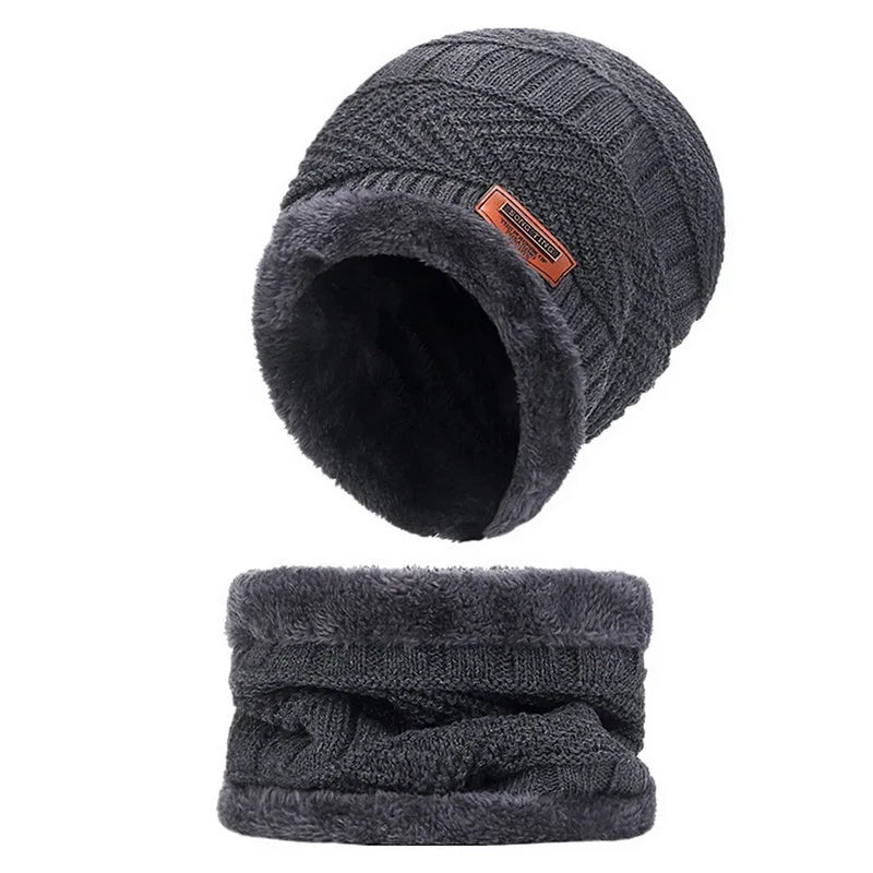 Winter Knit Hat & Scarf Set – Warm Velvet Outdoor Cap