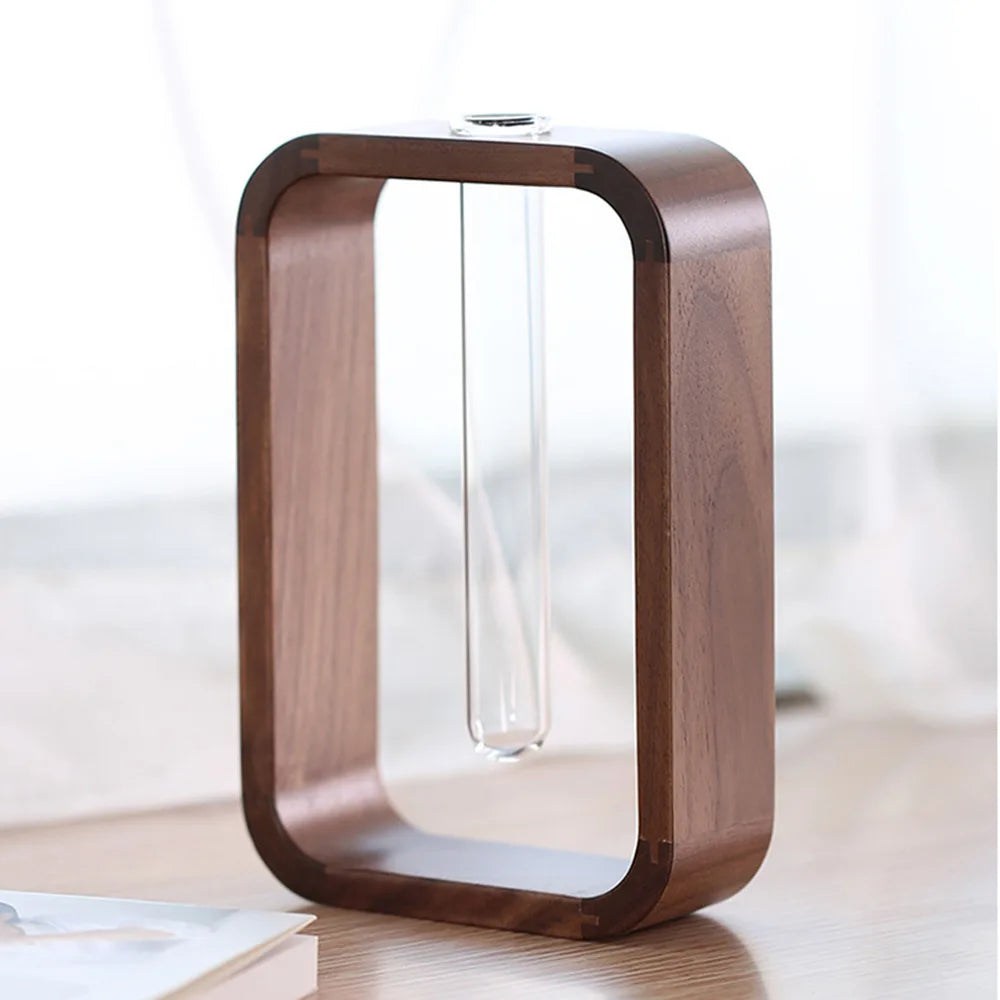 Rectangular Solid Wood Hydroponic Vase – Minimalist Tabletop Planter