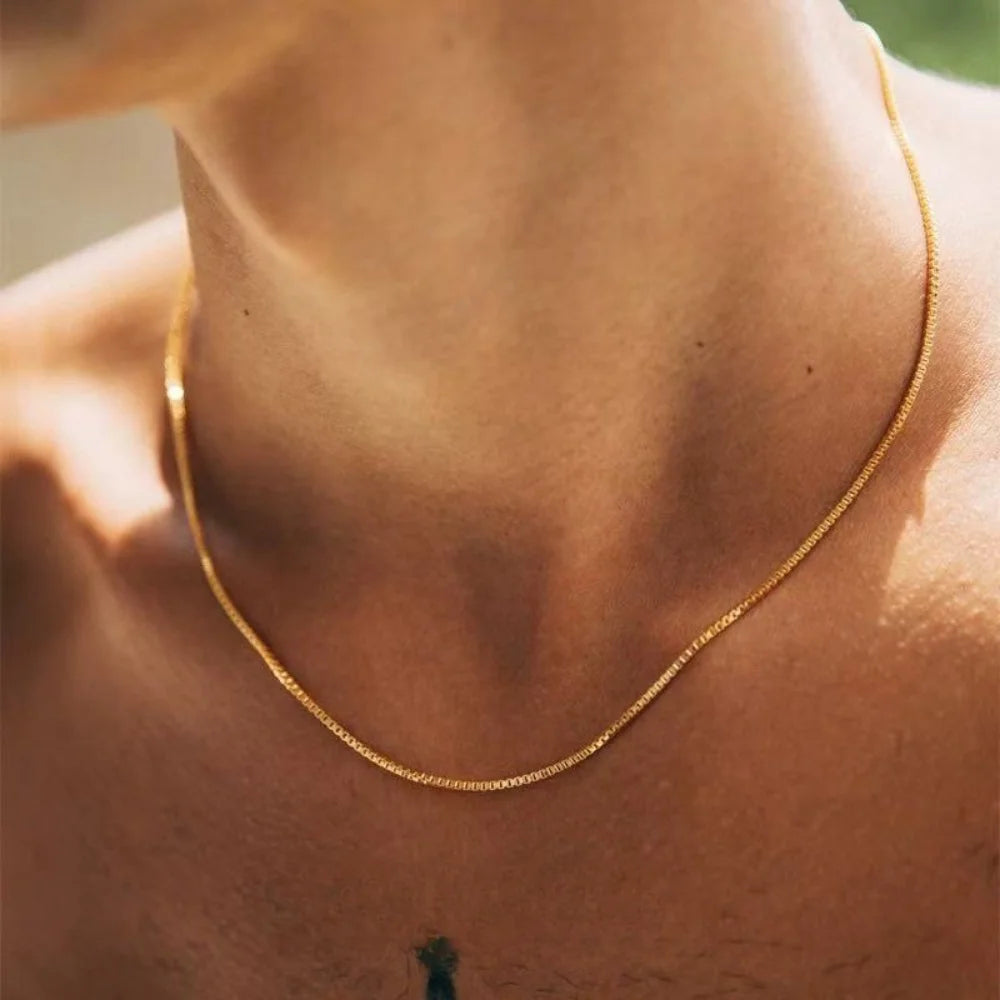 1.2mm Gold Box Chain Necklace – Stainless Steel