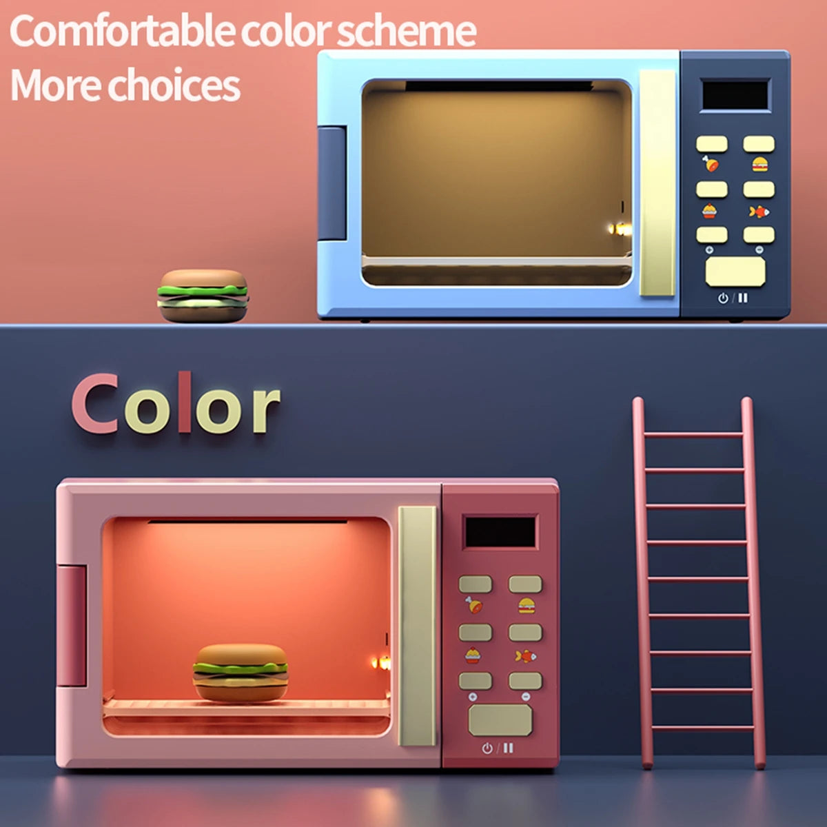 Toy Microwave Oven Playset with Light & Sound – Kids Kitchen Appliance with Play Food & Accessories