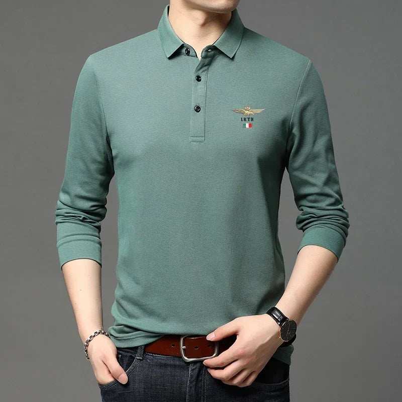 Men's Embroidery Long Sleeve Polo Shirt