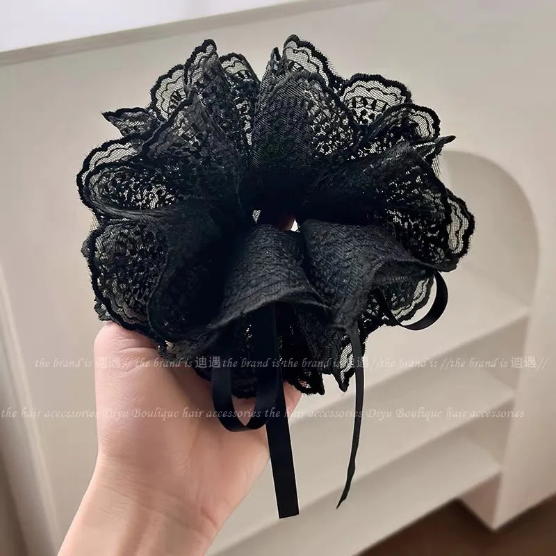 Korean Polka Dot Satin Scrunchies – Oversized Elastic Silk Hair Tie for Women