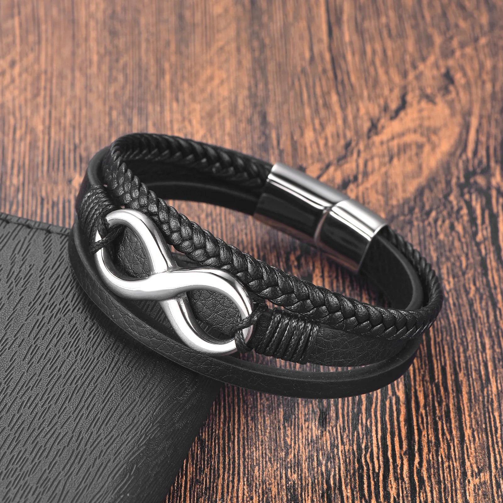 Men's Leather & Stainless Steel Bracelet – Classic Business Style