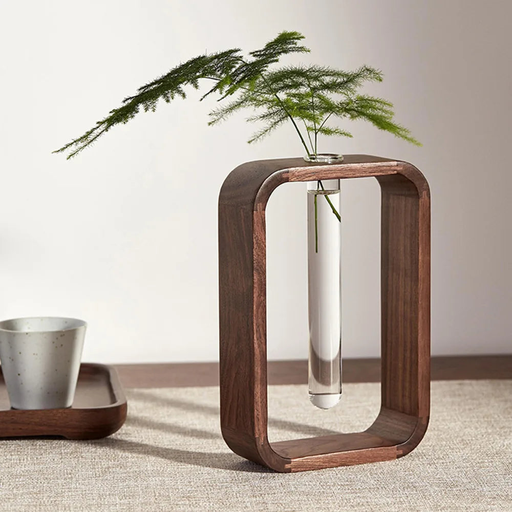 Rectangular Solid Wood Hydroponic Vase – Minimalist Tabletop Planter