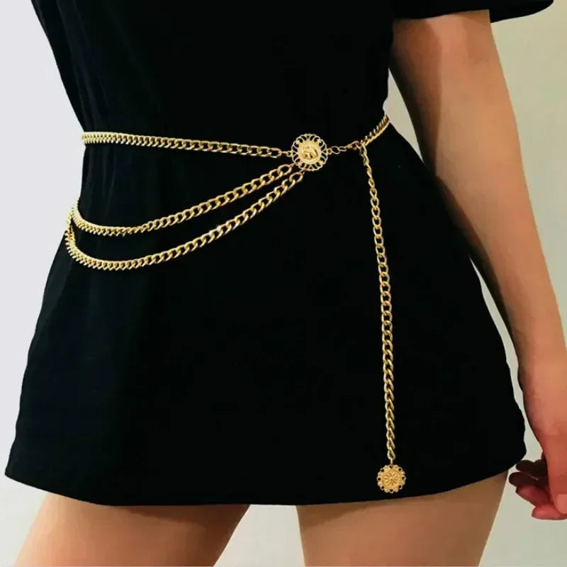 Crystal Fringe Chain Belt – Gold/Silver