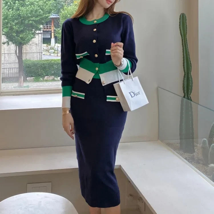 Socialite Knit Two-Piece Set – Slim Cardigan & Skirt