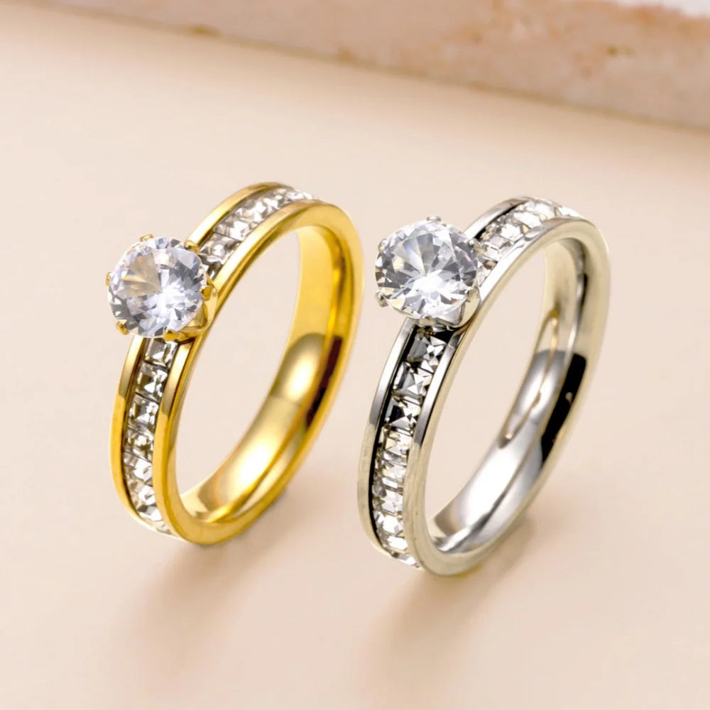 Luxury Zircon Ring for Women – 316L Stainless Steel Fashion Finger Jewelry