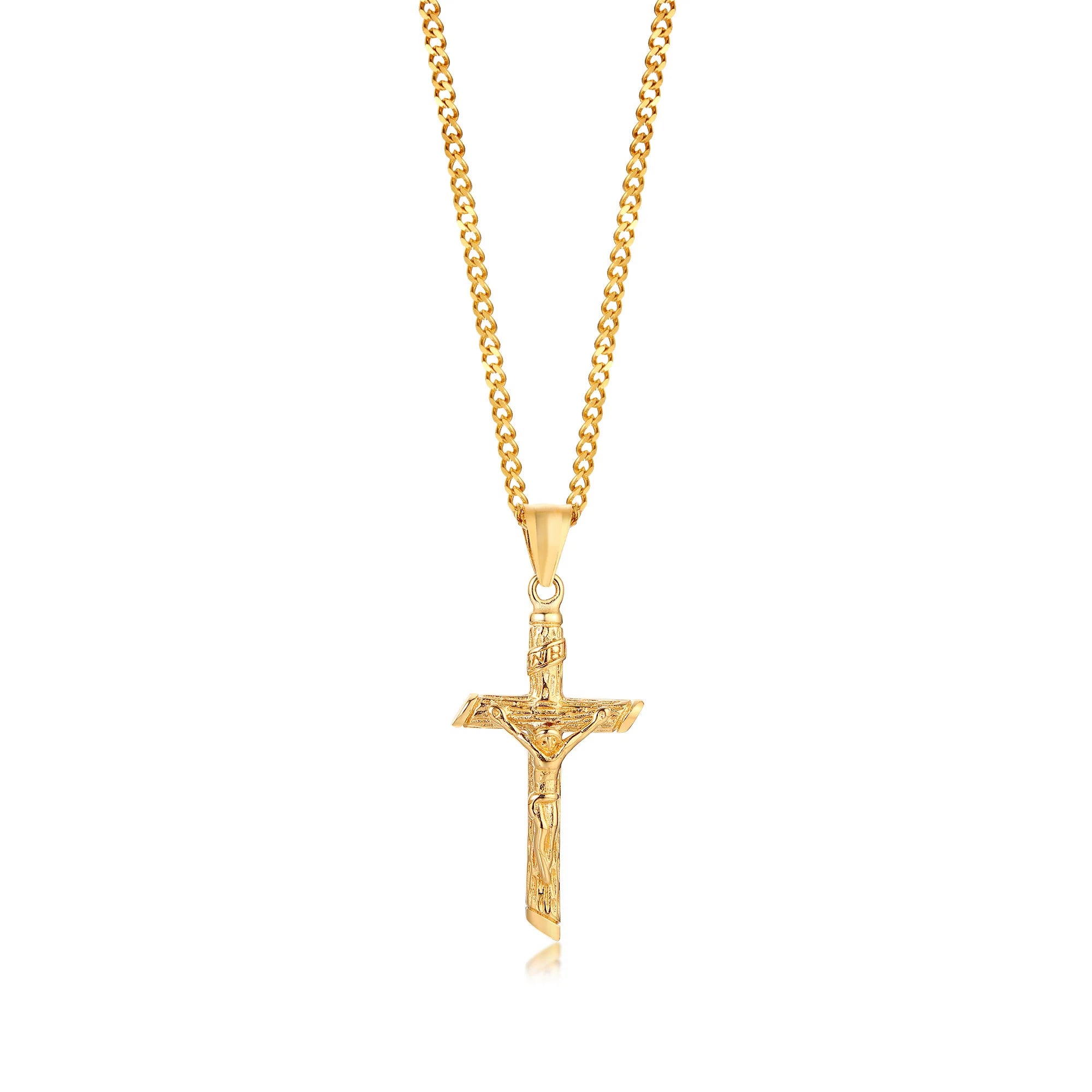 Gold Stainless Steel Cross Necklace – Jesus Pendant for Men