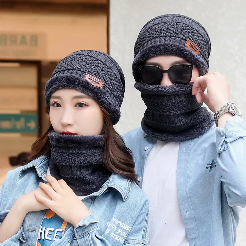 Winter Knit Hat & Scarf Set – Warm Velvet Outdoor Cap