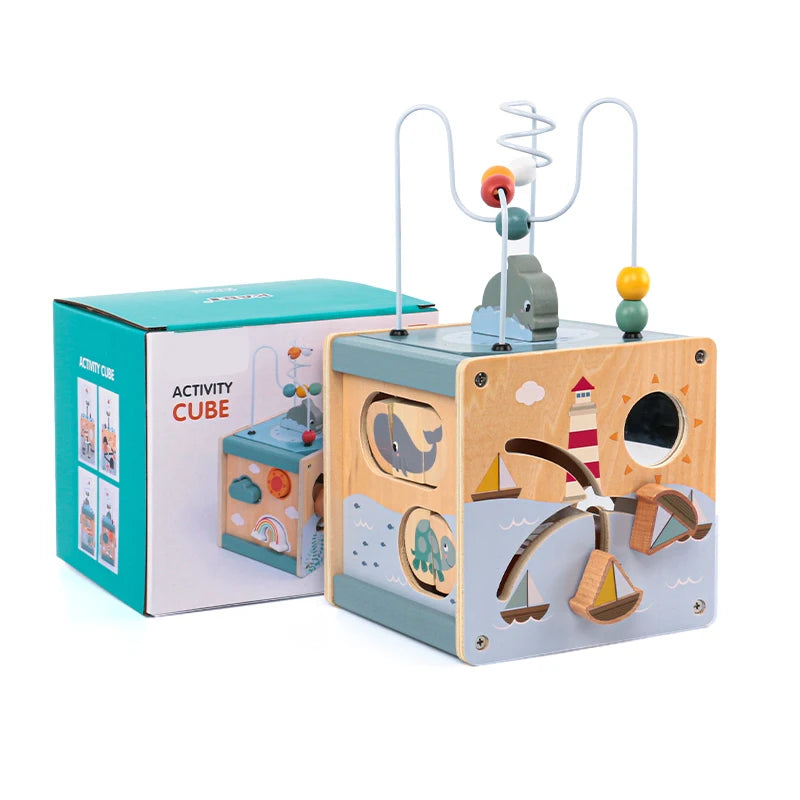 5-in-1 Montessori Wooden Activity Cube – Baby Learning & Educational Toy