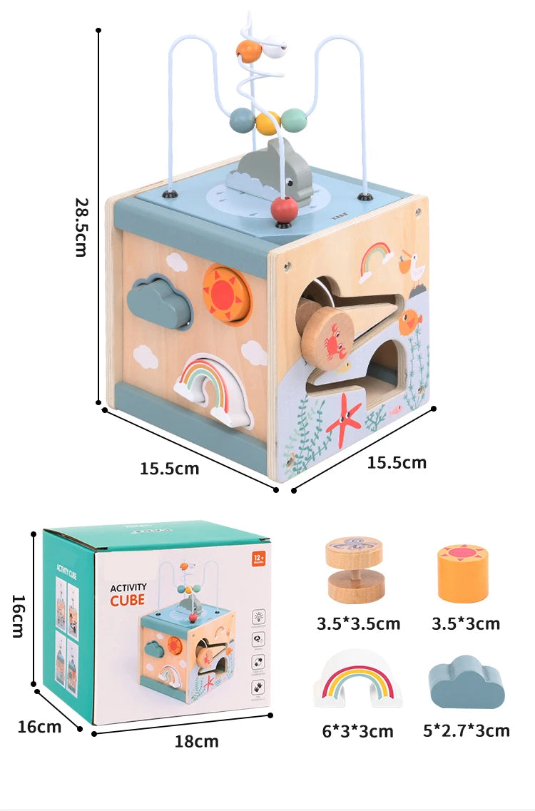 5-in-1 Montessori Wooden Activity Cube – Baby Learning & Educational Toy