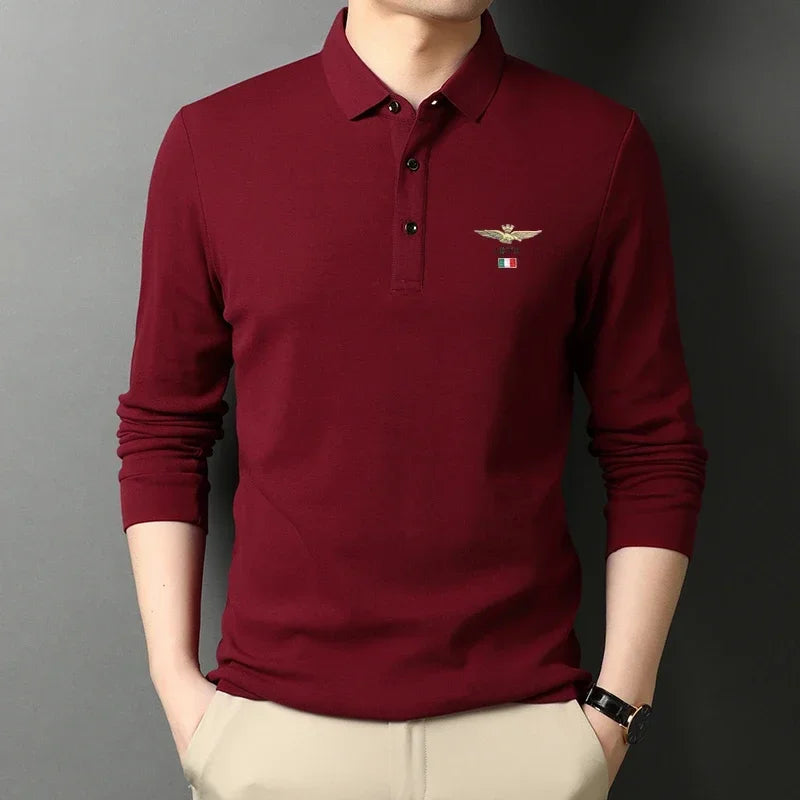 Men's Embroidery Long Sleeve Polo Shirt