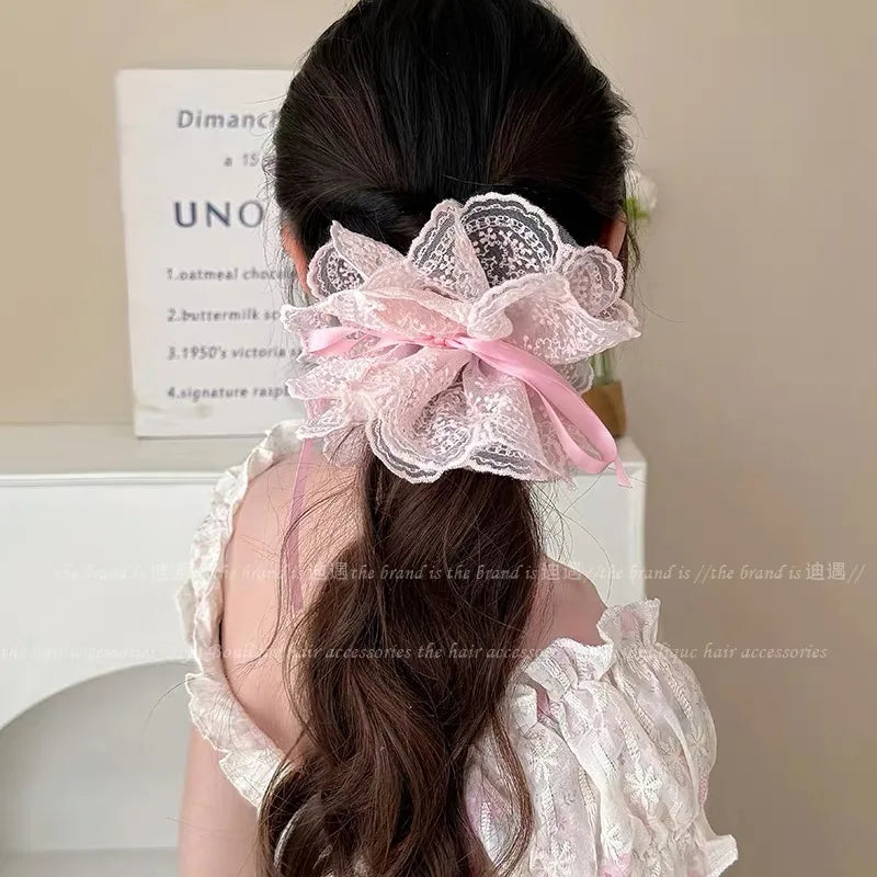 Korean Polka Dot Satin Scrunchies – Oversized Elastic Silk Hair Tie for Women