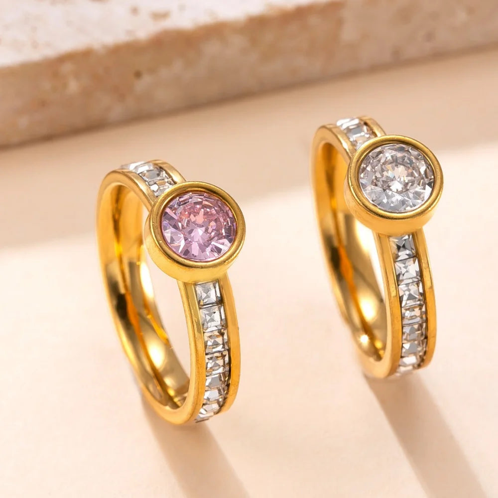 Luxury Zircon Ring for Women – 316L Stainless Steel Fashion Finger Jewelry