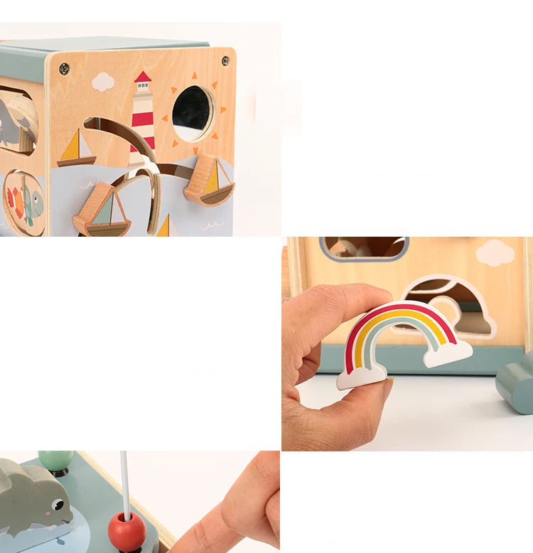 5-in-1 Montessori Wooden Activity Cube – Baby Learning & Educational Toy