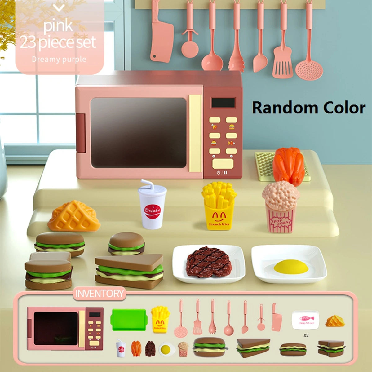 Toy Microwave Oven Playset with Light & Sound – Kids Kitchen Appliance with Play Food & Accessories