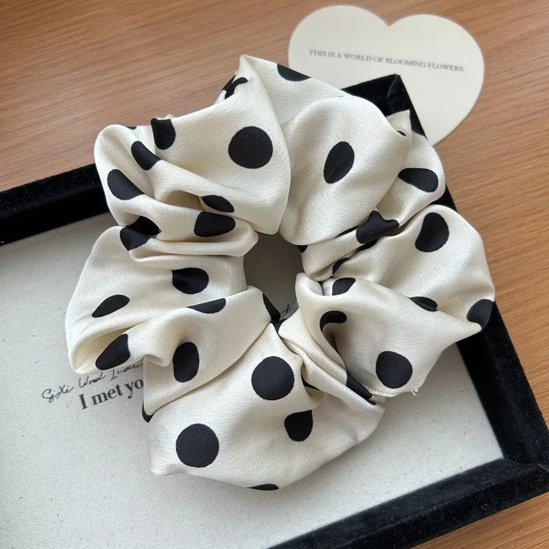 Korean Polka Dot Satin Scrunchies – Oversized Elastic Silk Hair Tie for Women
