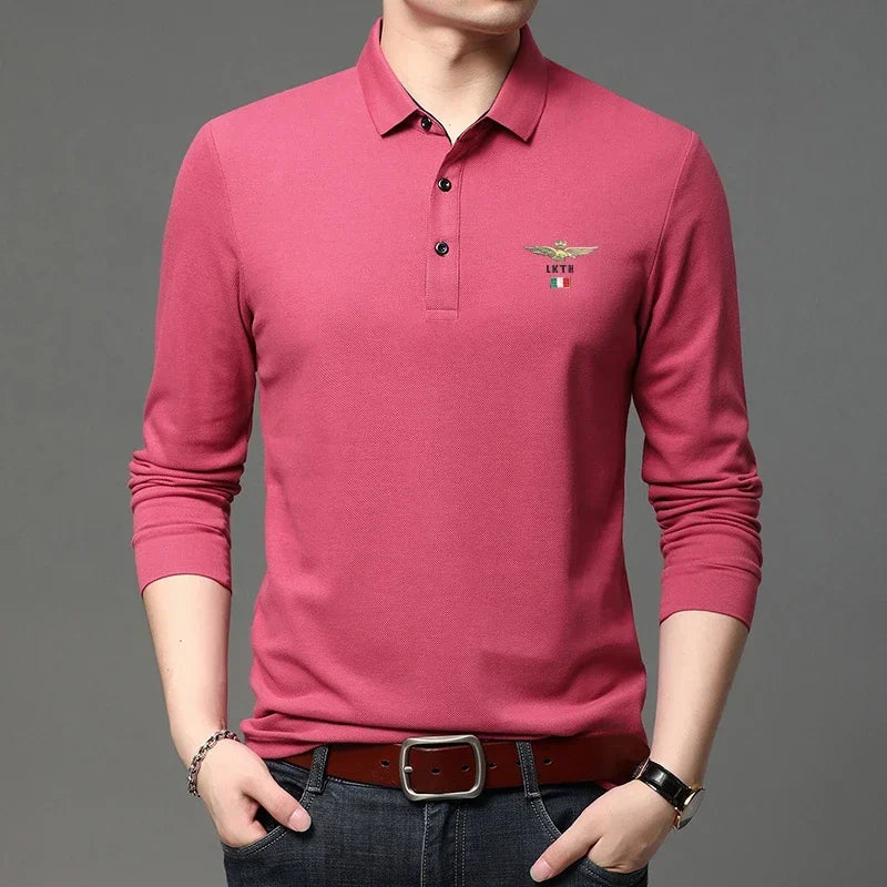 Men's Embroidery Long Sleeve Polo Shirt