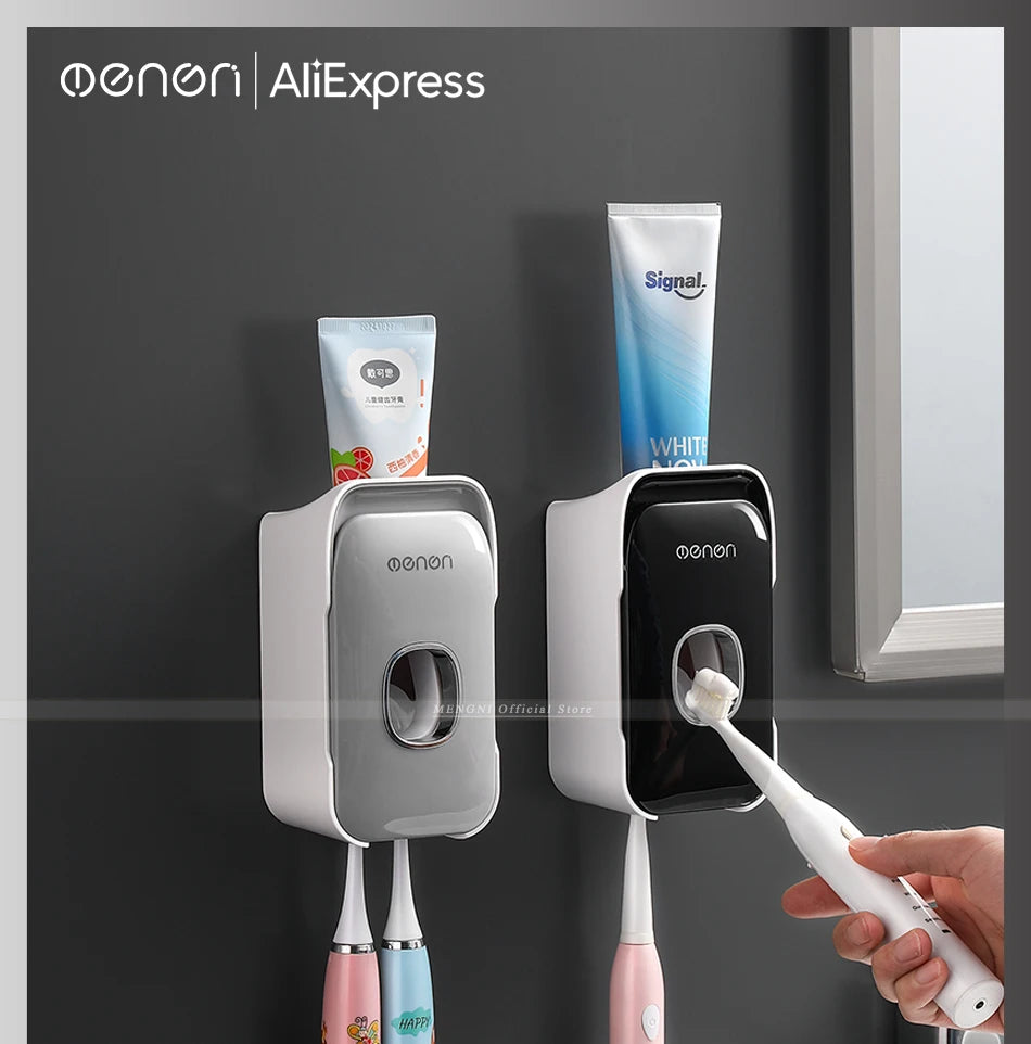 Automatic Toothpaste Dispenser & Toothbrush Holder — Wall-Mounted, No-Drill