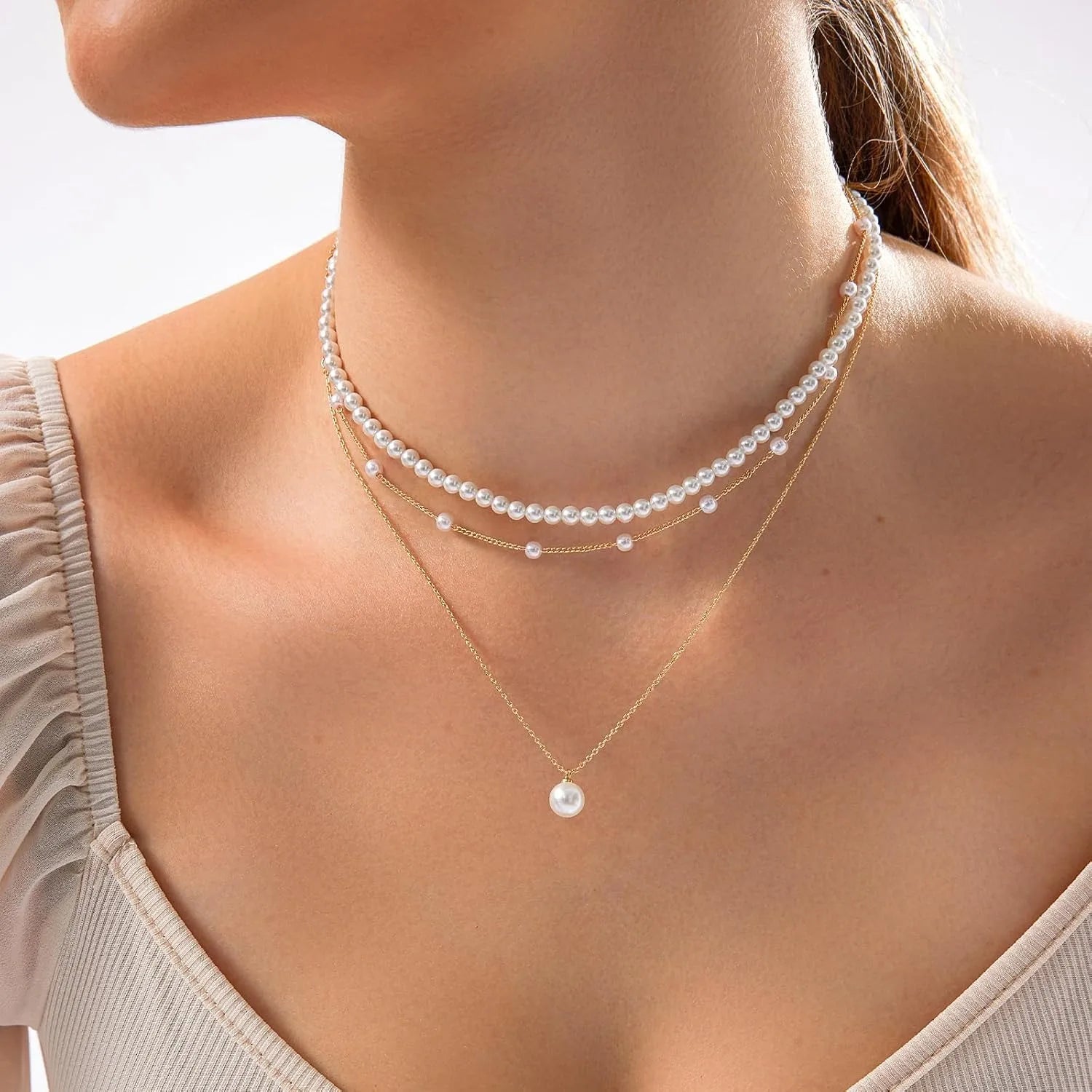 Trendy Gold Pearl Layered Choker