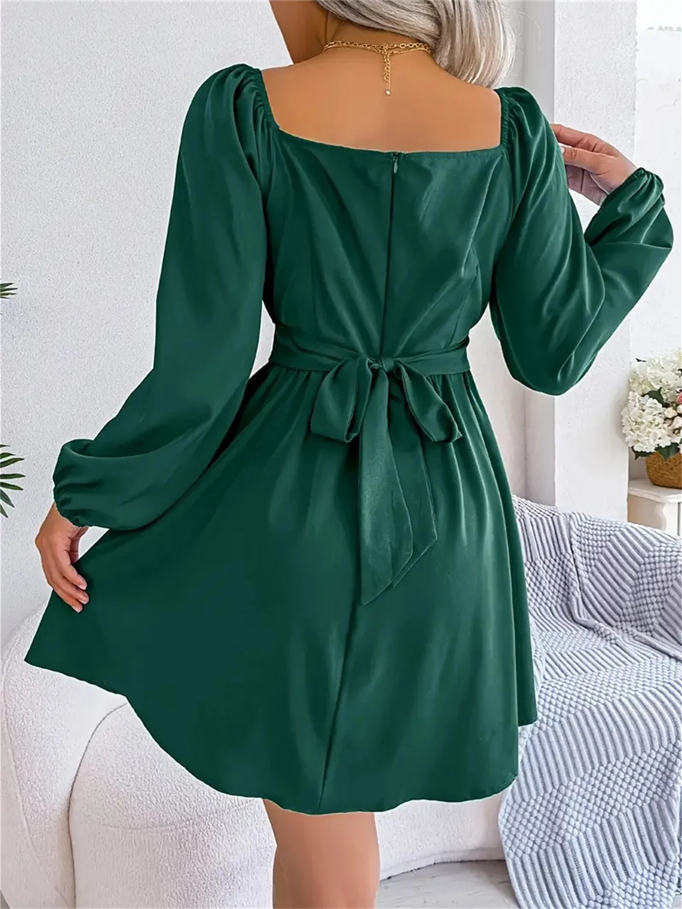 Women's Ruched Square Neck Ruffle Dress – Spring & Fall