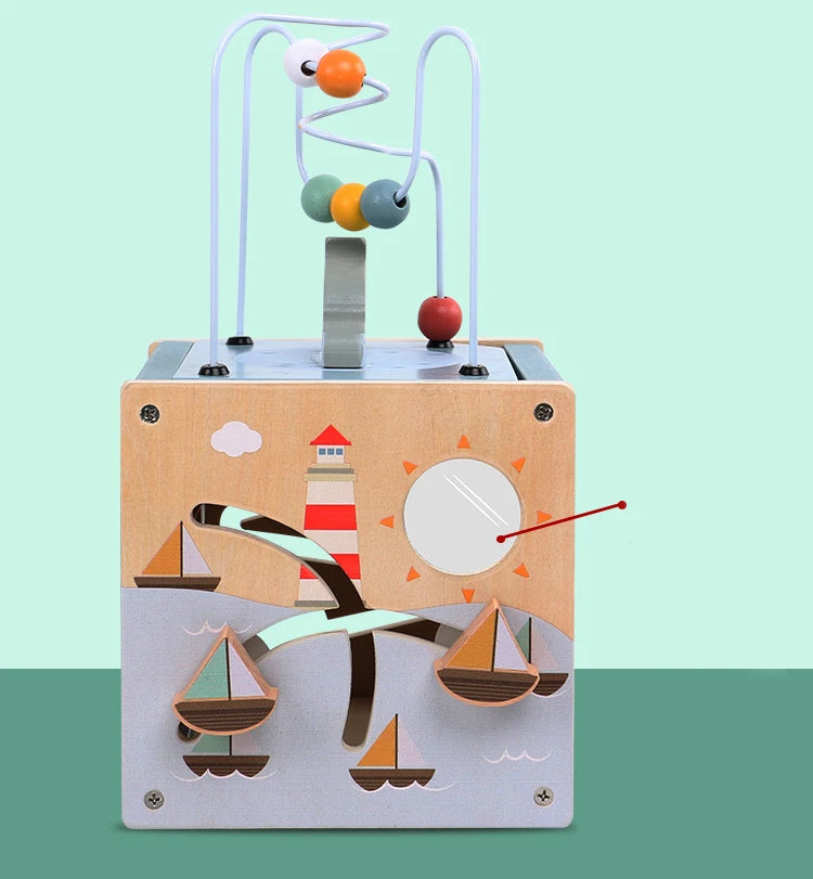 5-in-1 Montessori Wooden Activity Cube – Baby Learning & Educational Toy