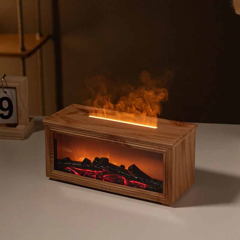 7-Color Flame Essential Oil Diffuser – Mini Fireplace Humidifier & Aromatherapy Lamp