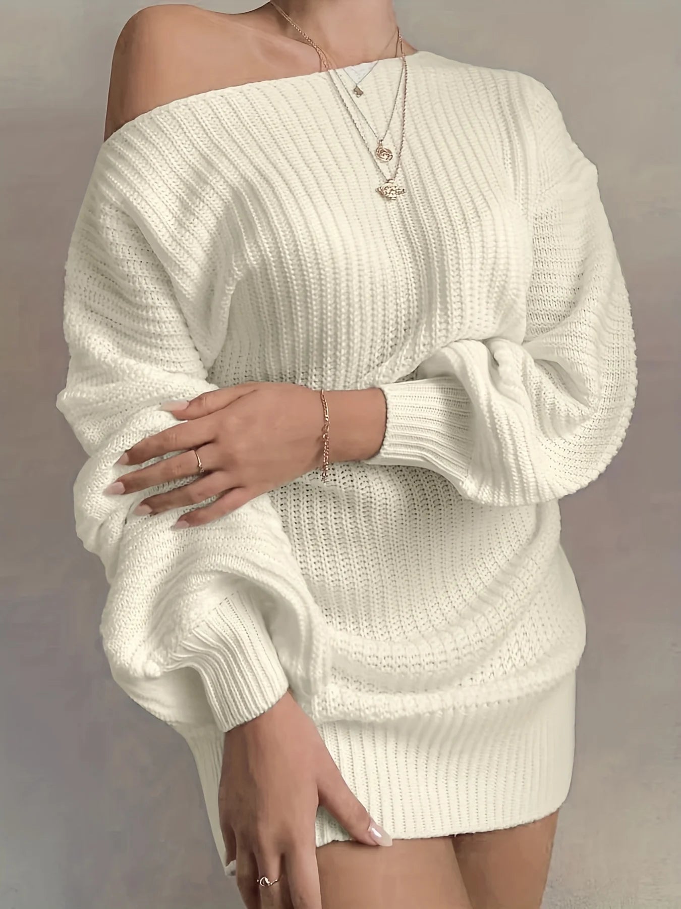 Solid Color Knitted Dress – Casual Fall/Winter Outfit
