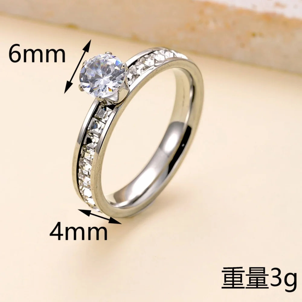 Luxury Zircon Ring for Women – 316L Stainless Steel Fashion Finger Jewelry