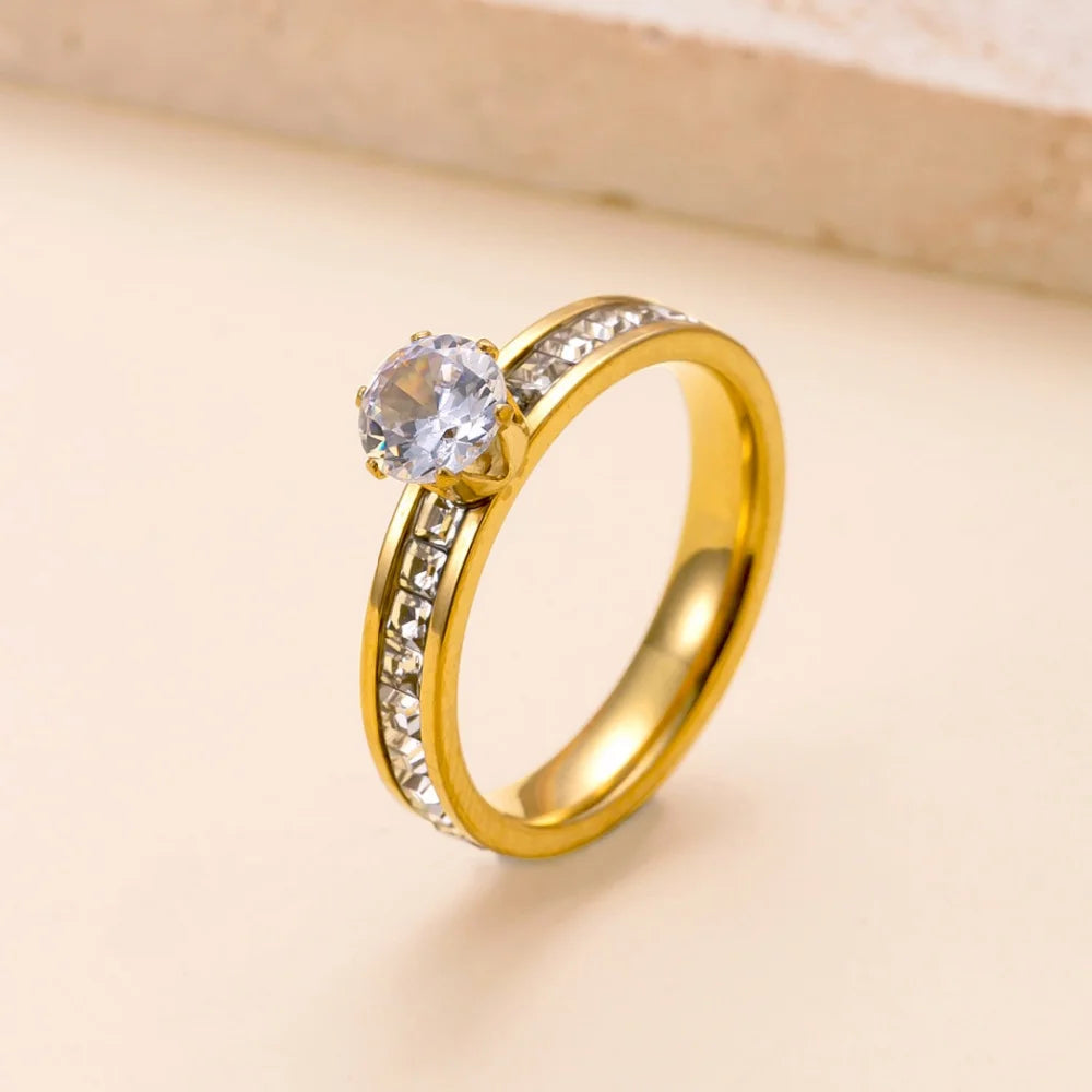 Luxury Zircon Ring for Women – 316L Stainless Steel Fashion Finger Jewelry
