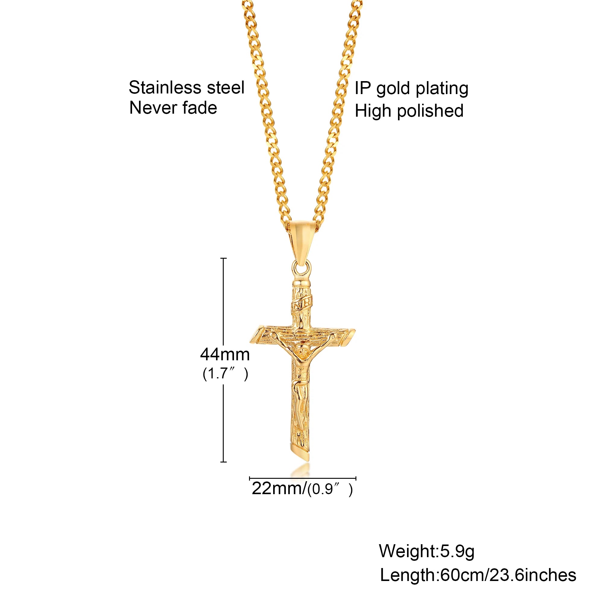 Gold Stainless Steel Cross Necklace – Jesus Pendant for Men