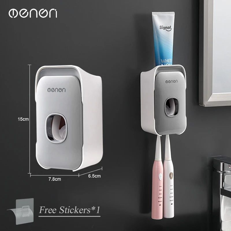 Automatic Toothpaste Dispenser & Toothbrush Holder — Wall-Mounted, No-Drill