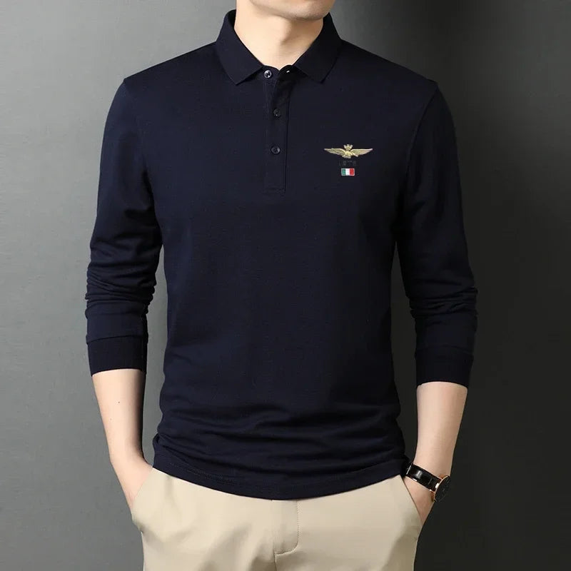 Men's Embroidery Long Sleeve Polo Shirt