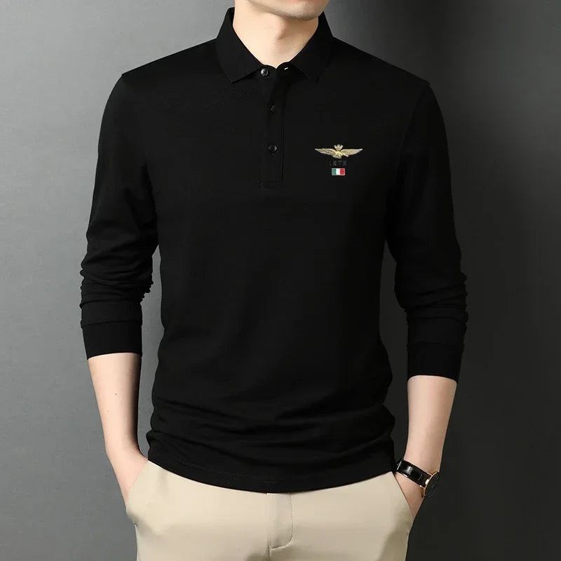 Men's Embroidery Long Sleeve Polo Shirt