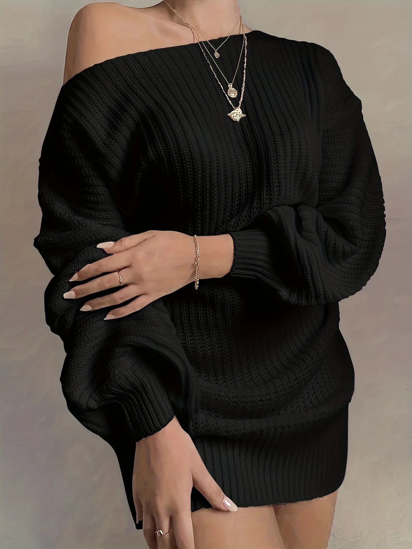 Solid Color Knitted Dress – Casual Fall/Winter Outfit