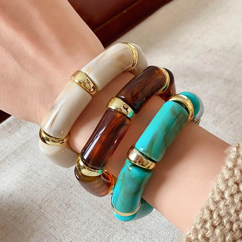 Fashion Resin Tube Bracelet – Stretch Strand Bangle for Women