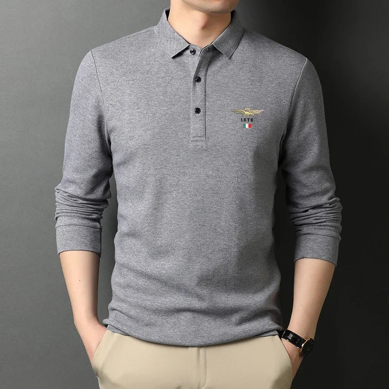 Men's Embroidery Long Sleeve Polo Shirt