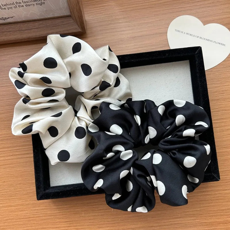 Korean Polka Dot Satin Scrunchies – Oversized Elastic Silk Hair Tie for Women