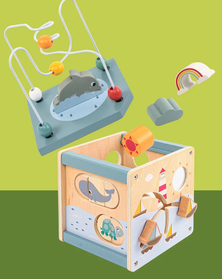 5-in-1 Montessori Wooden Activity Cube – Baby Learning & Educational Toy