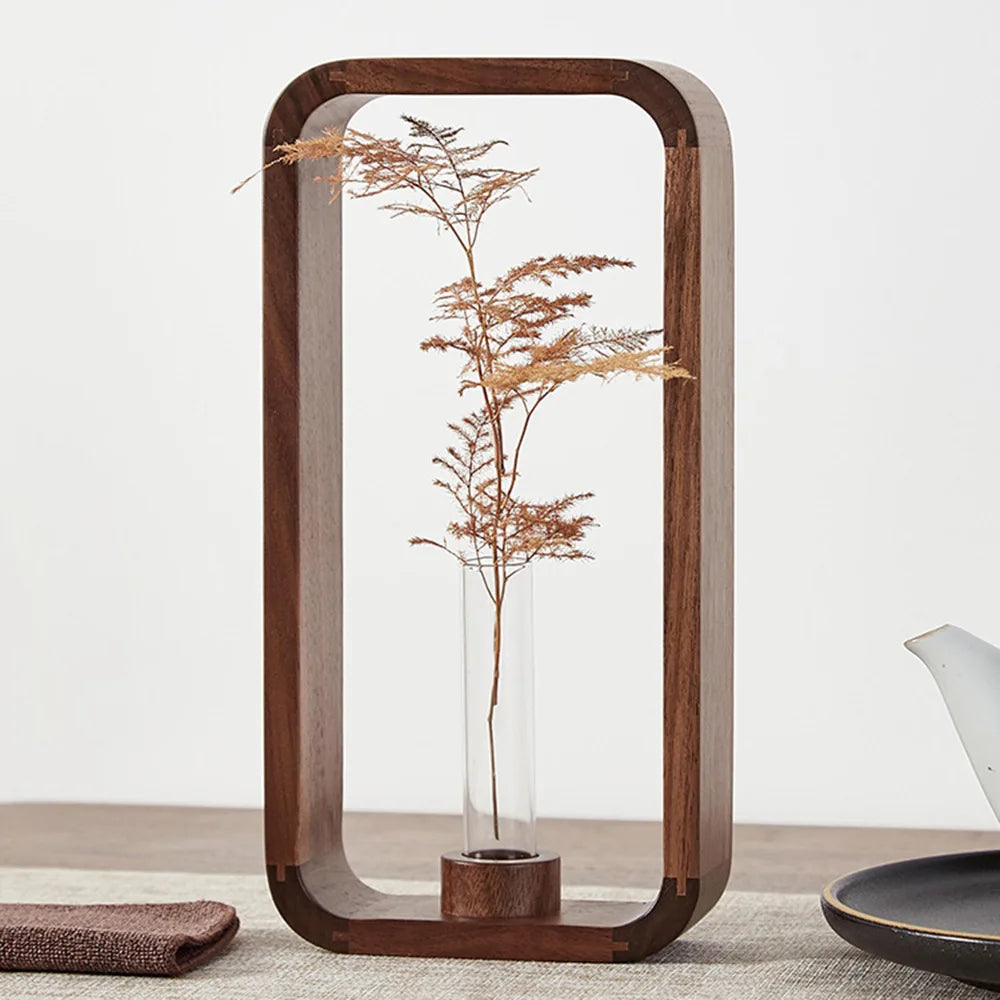 Rectangular Solid Wood Hydroponic Vase – Minimalist Tabletop Planter