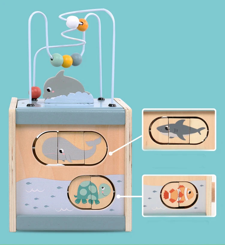 5-in-1 Montessori Wooden Activity Cube – Baby Learning & Educational Toy