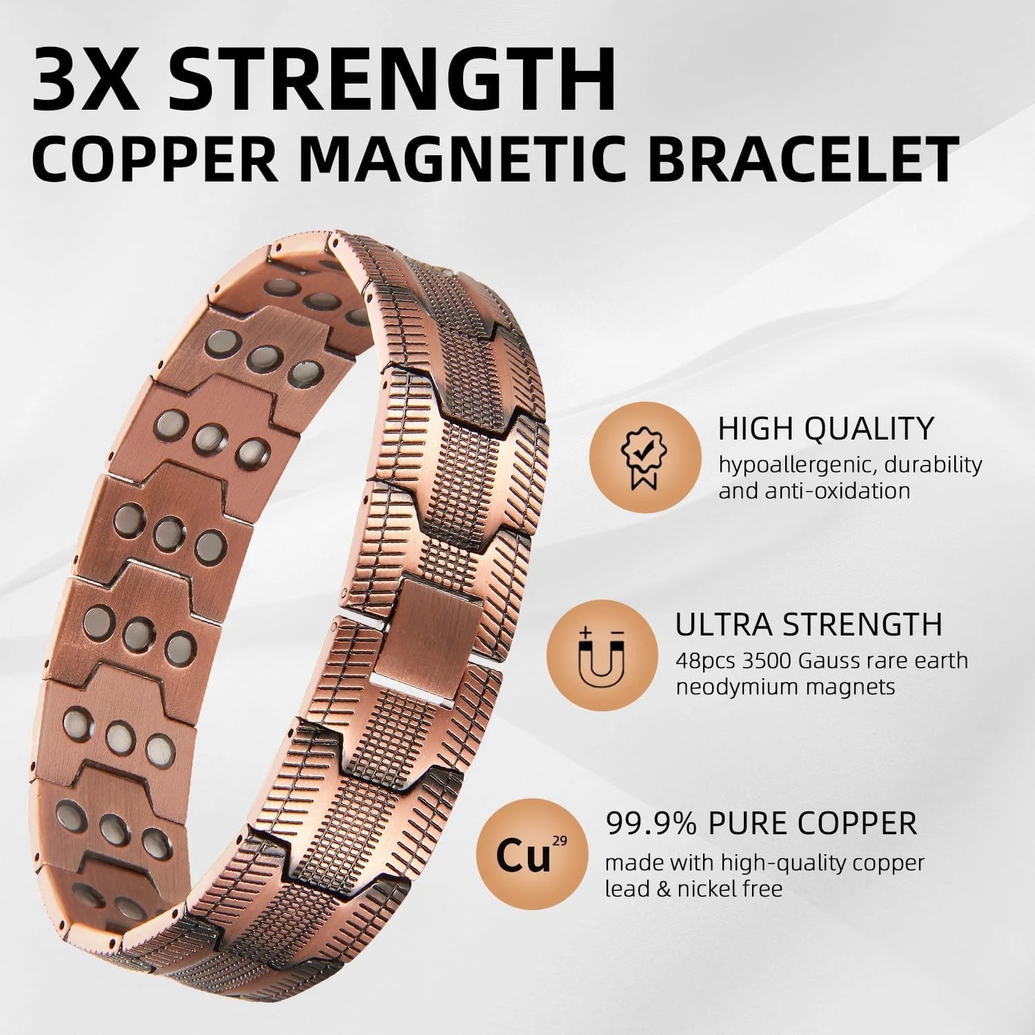 Men's Copper Magnetic Therapy Bracelet – 3500 Gauss