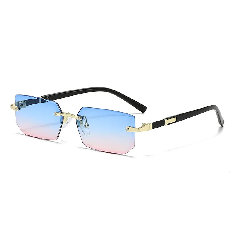 Rimless Rectangle Sunglasses – Unisex Small Square Fashion Shades