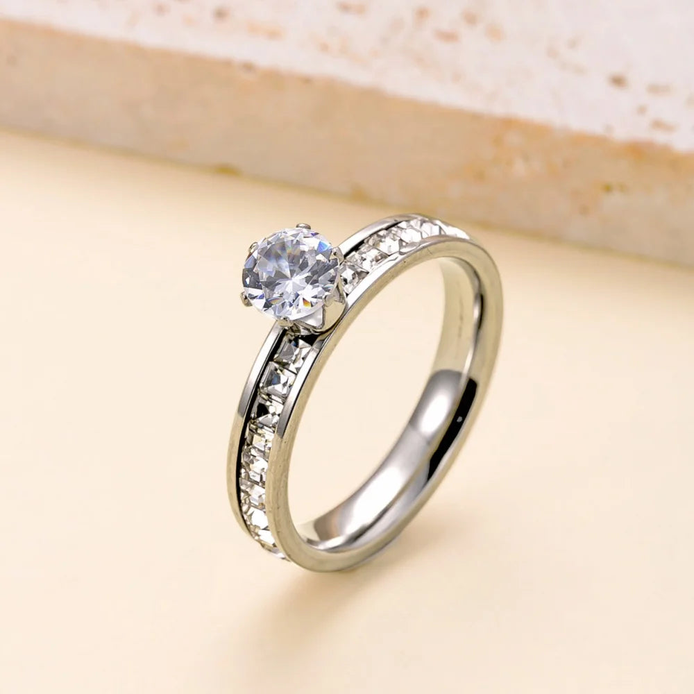 Luxury Zircon Ring for Women – 316L Stainless Steel Fashion Finger Jewelry