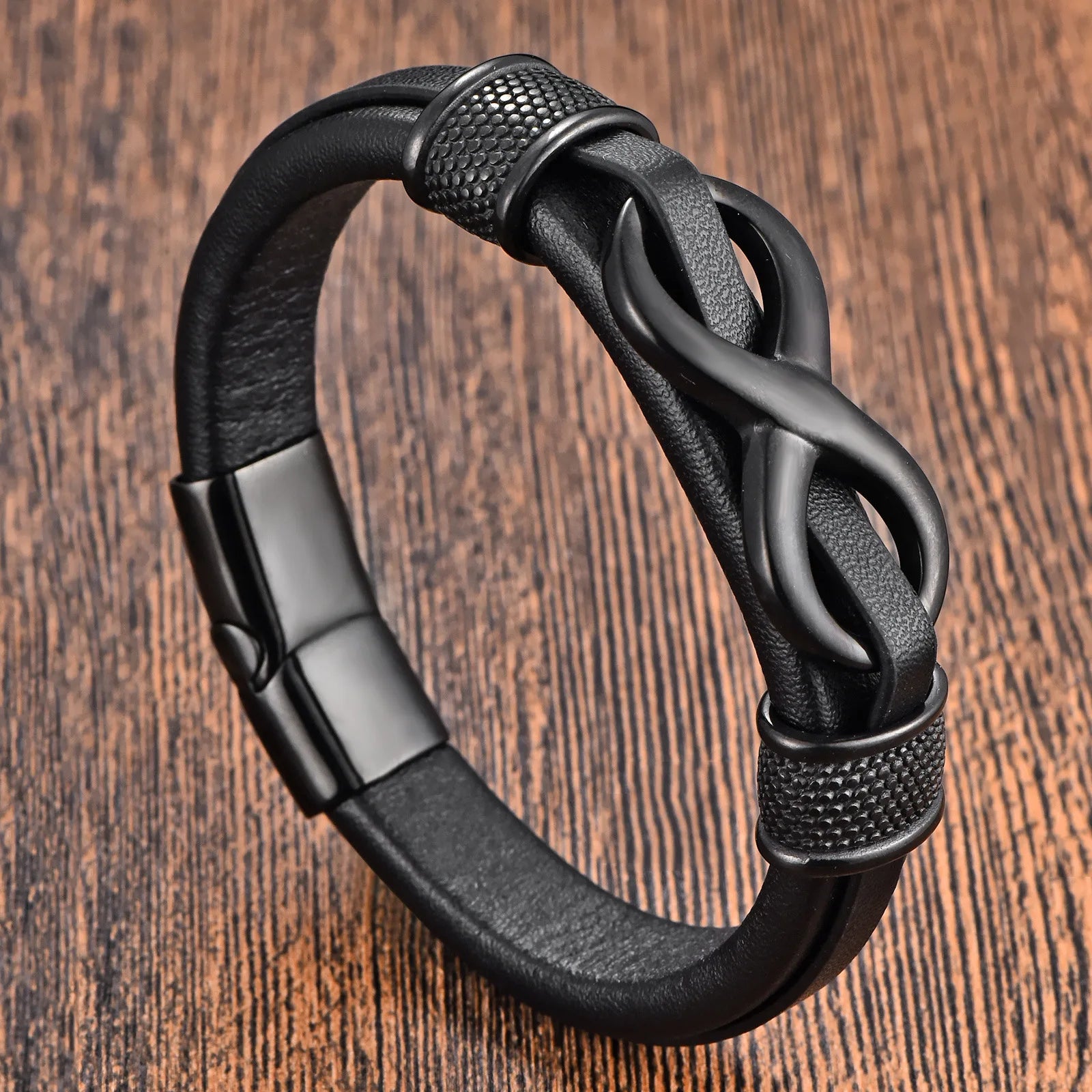Men's Leather & Stainless Steel Bracelet – Classic Business Style