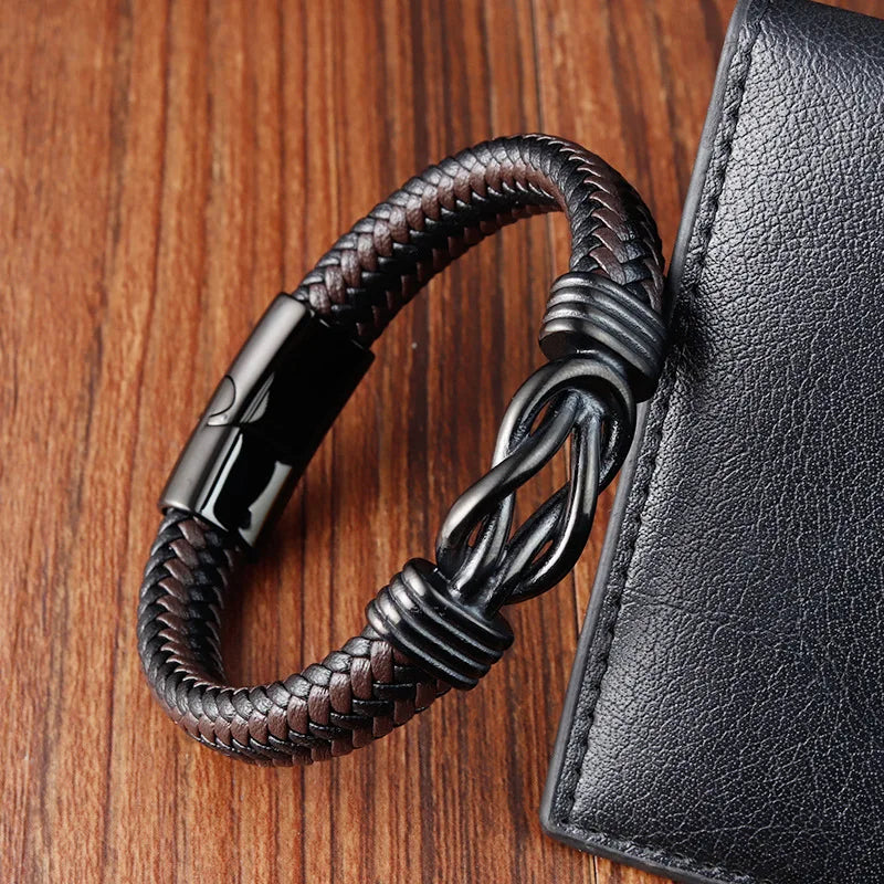 Men's Leather & Stainless Steel Bracelet – Classic Business Style